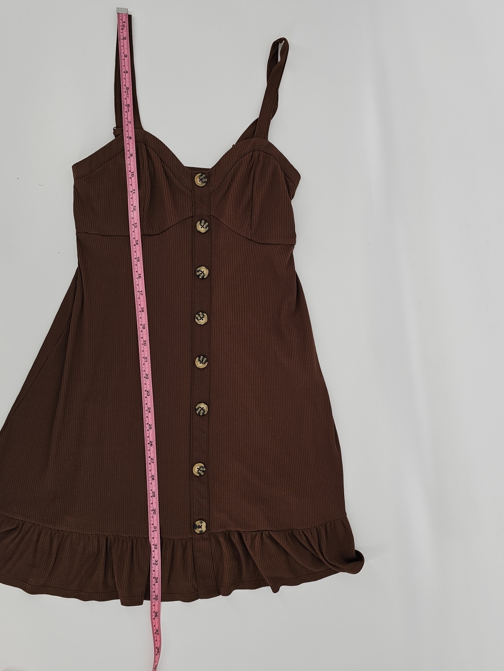 Brown Ribbed Coquette Babydoll Mini Dress - Picture 5 of 7